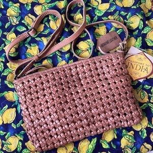 Brand New Passport to India Genuine Leather Woven Zipper Vintage Crossbody Purse